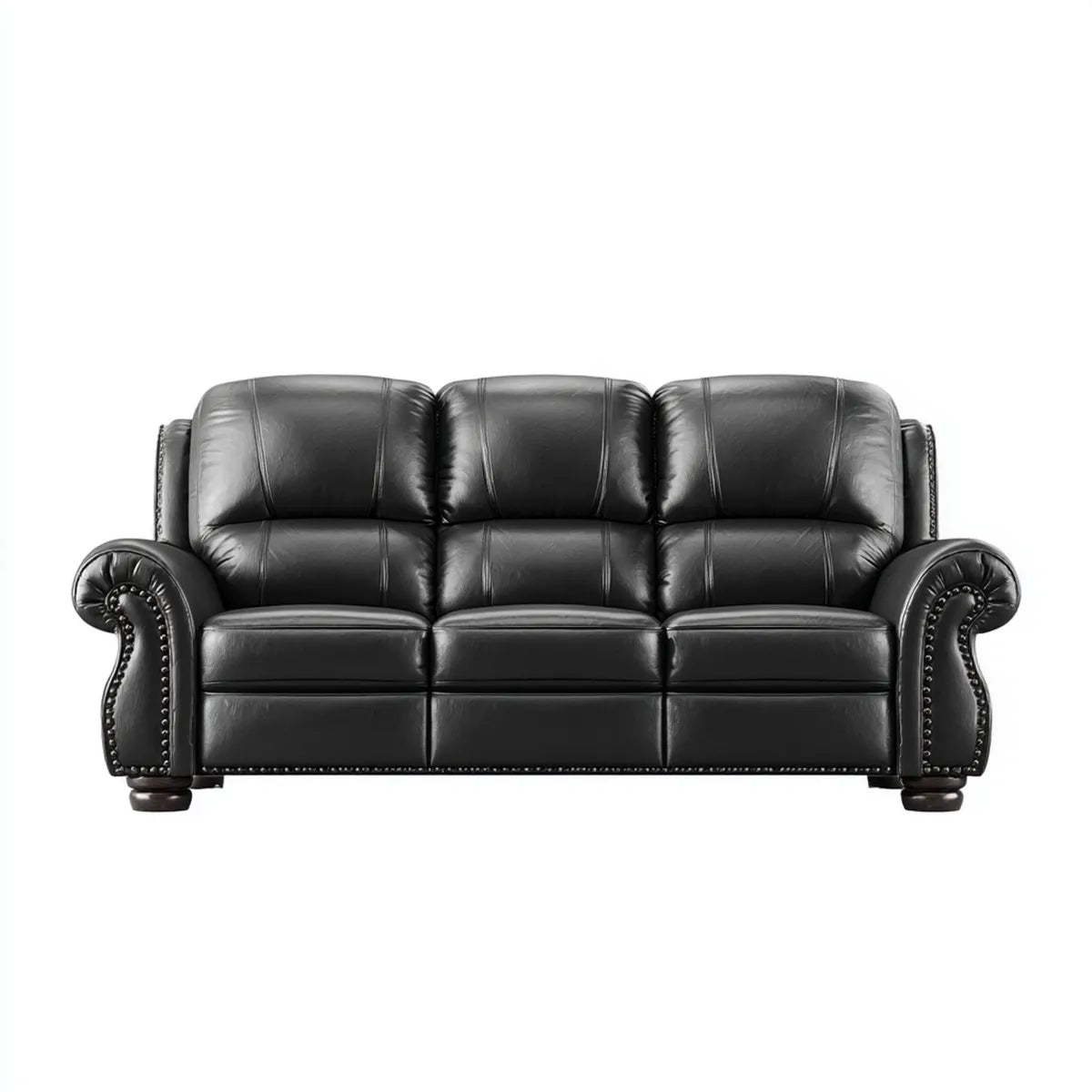 Canapé droit 3 places noir en cuir synthétique PU 210 x 95 x 95 cm