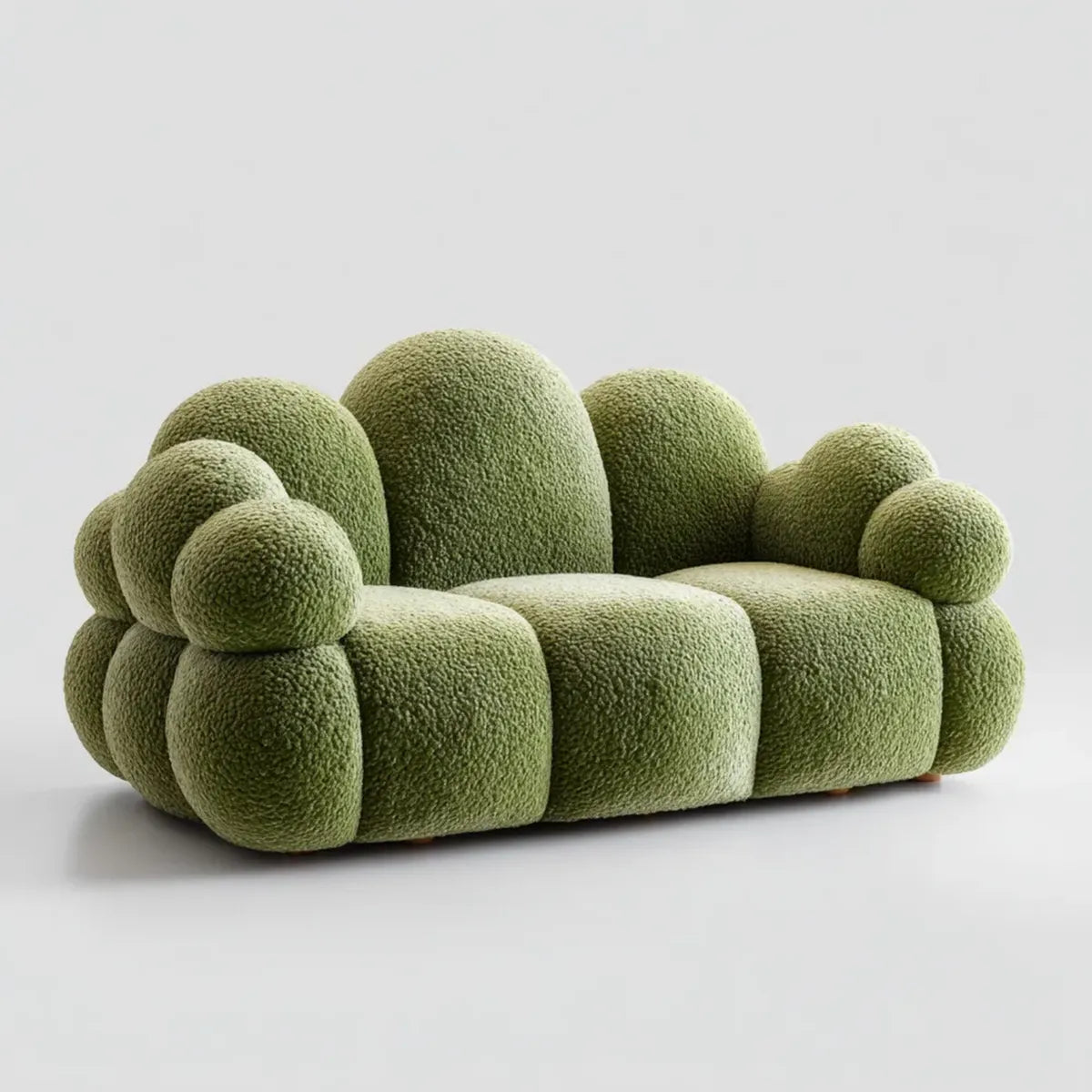 Canapé 2 places vert mousse 180 x 90 x 88 cm en polyester bouclette forme arrondie