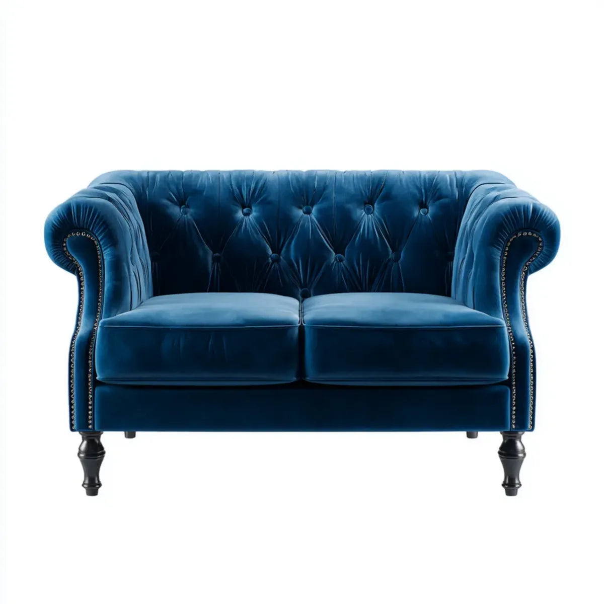 Canapé 2 places Chesterfield bleu pétrole en velours de polyester 160 x 84 x 78 cm