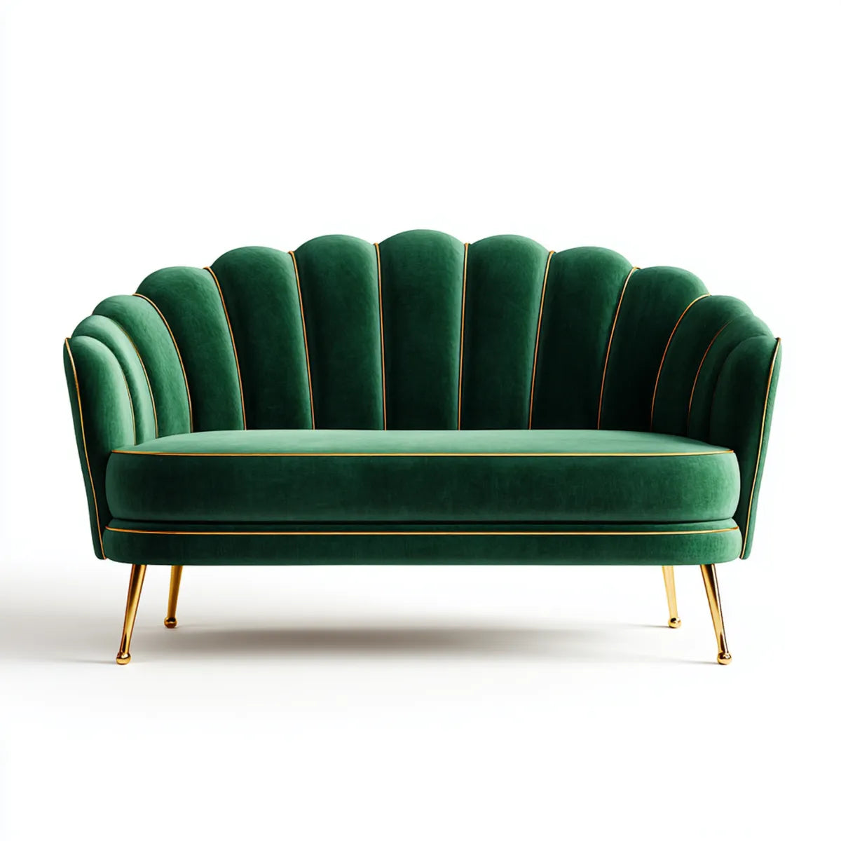 Canapé 2 places vert en velours de polyester forme coquillage 160 x 78 x 84 cm