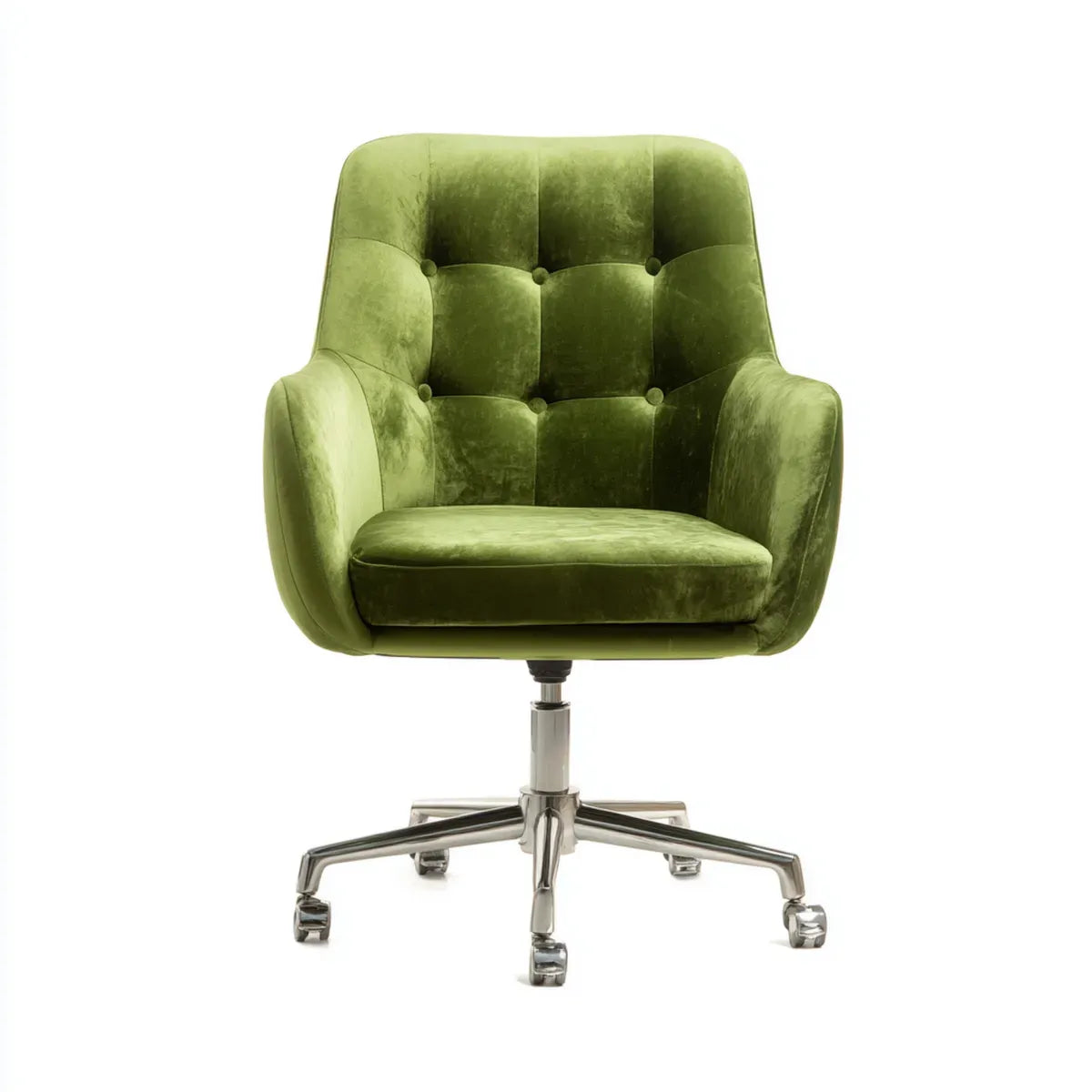 Fauteuil de bureau pivotant vert en velours polyester avec accoudoirs dossier capitonné base à roulettes 63 x 62 x 86-96 cm