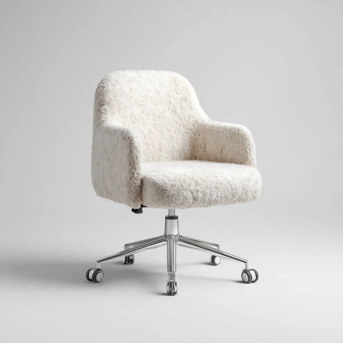 Chaise de bureau pivotante blanche en polyester bouclé forme enveloppante 62 x 62 x 78-88 cm