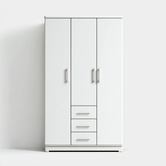 Armoire de chambre blanche à 3 portes et 3 tiroirs en panneaux de particules 120 x 52 x 200 cm