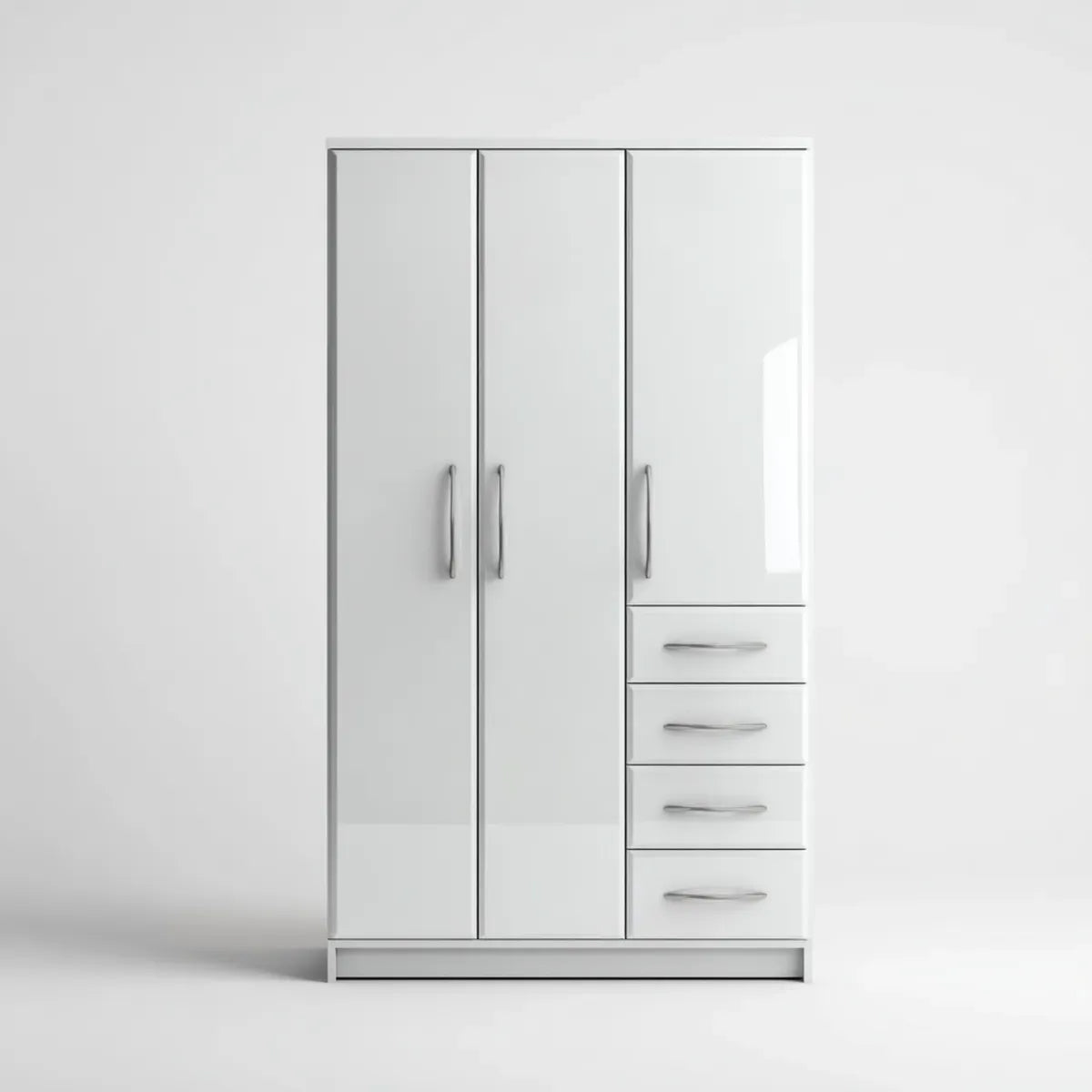 Armoire de chambre blanche à 3 portes et 4 tiroirs en panneaux de particules mélaminés 120 x 52 x 190 cm rectangulaire