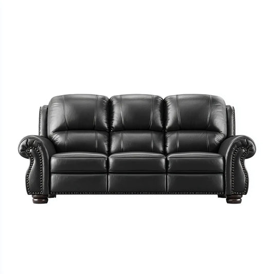 Canapé droit 3 places noir en cuir synthétique PU 210 x 95 x 95 cm