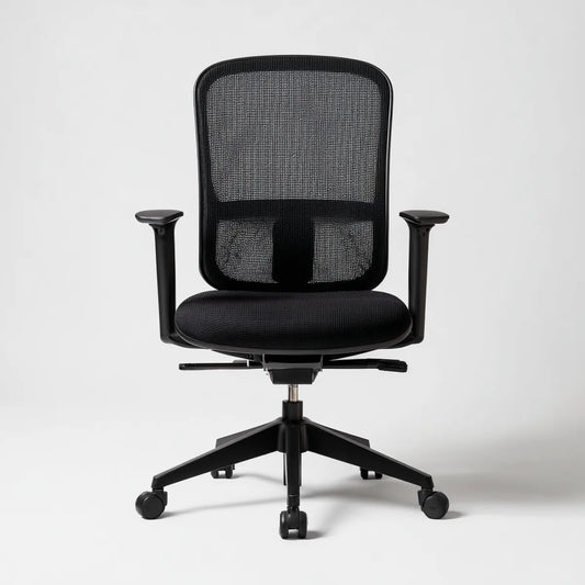 Chaise de bureau ergonomique noire en maille polyester avec accoudoirs 64 x 64 x 100-110 cm