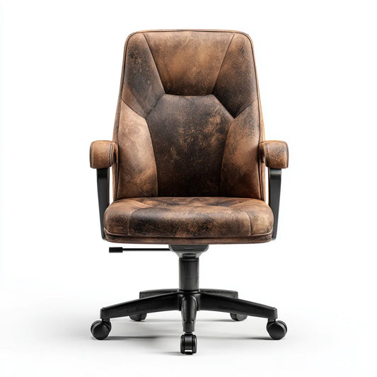 Chaise de bureau ergonomique marron vieilli et noir en cuir synthétique PU avec accoudoirs 64 x 64 x 108-118 cm
