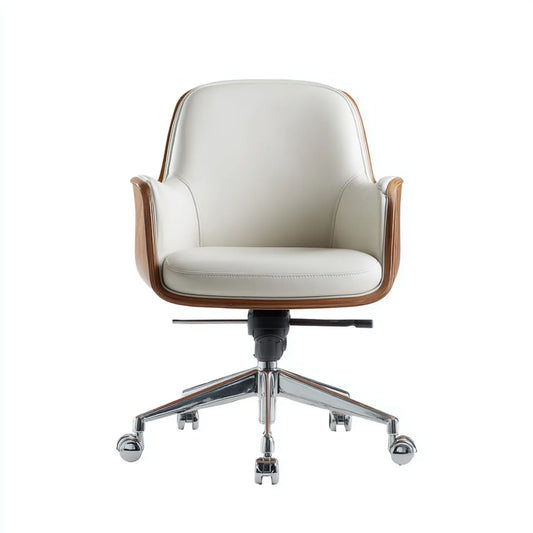Chaise de bureau pivotante blanche 62 x 65 x 91-101 cm en cuir synthétique PU et contreplaqué forme enveloppante