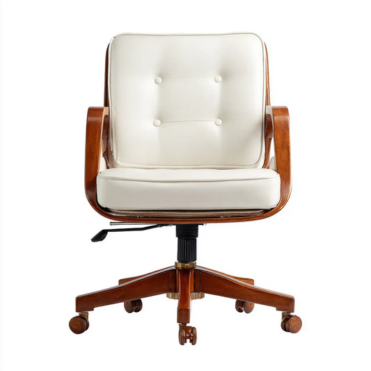 Chaise de bureau pivotante blanche en similicuir PU avec structure en contreplaqué 60 x 60 x 86-96 cm