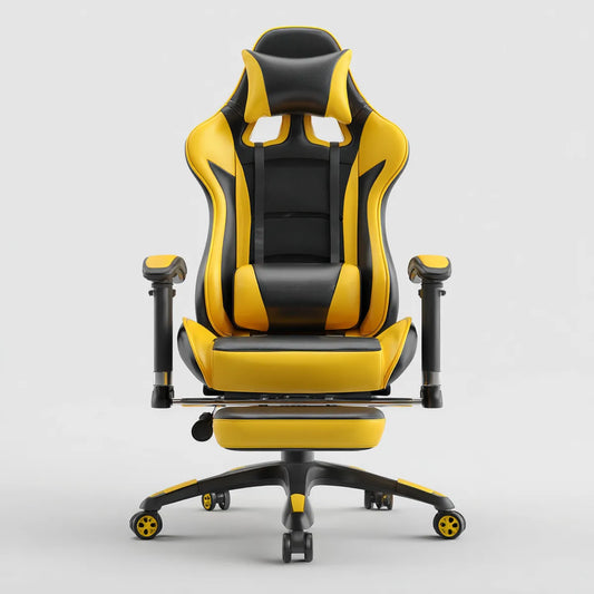 Chaise de bureau gaming jaune et noire à dossier haut en similicuir PU 68 x 68 x 120-130 cm