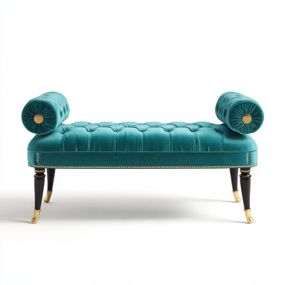 Banquette de bout de lit capitonnée turquoise 140 x 50 x 64 cm en velours de polyester rectangulaire