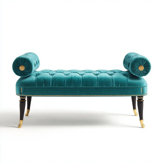 Banquette de bout de lit capitonnée turquoise 140 x 50 x 64 cm en velours de polyester rectangulaire