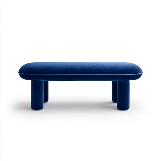 Banc de bout de lit bleu en velours polyester forme ovale 120 x 40 x 45 cm