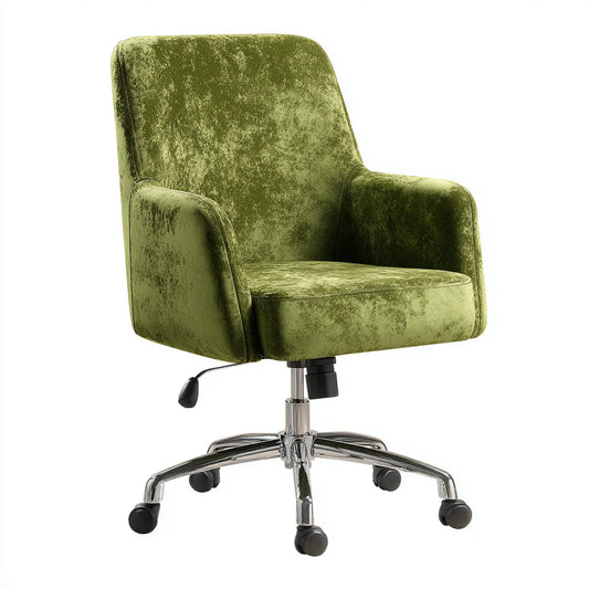 Fauteuil de bureau pivotant réglable vert olive en velours de polyester 58 x 62 x 83-93 cm