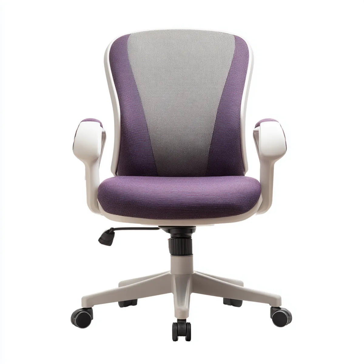 Fauteuil de bureau ergonomique violet et gris en polyester avec accoudoirs et roulettes 62 x 62 x 95-105 cm