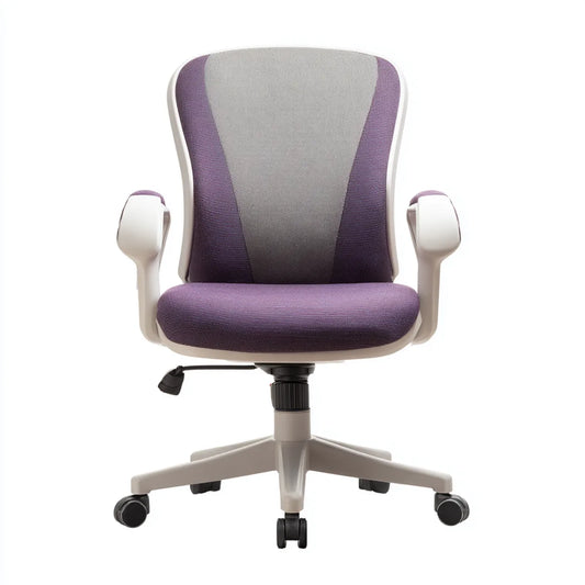 Fauteuil de bureau ergonomique violet et gris en polyester avec accoudoirs et roulettes 62 x 62 x 95-105 cm