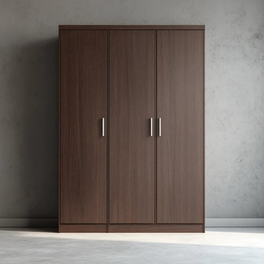 Armoire de chambre 3 portes marron foncé 120 x 52 x 180 cm en panneaux de particules mélaminés rectangulaire