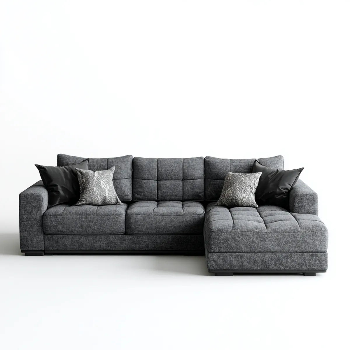 Canapé d'angle droit 4 places gris foncé en polyester 270 x 160 x 85 cm