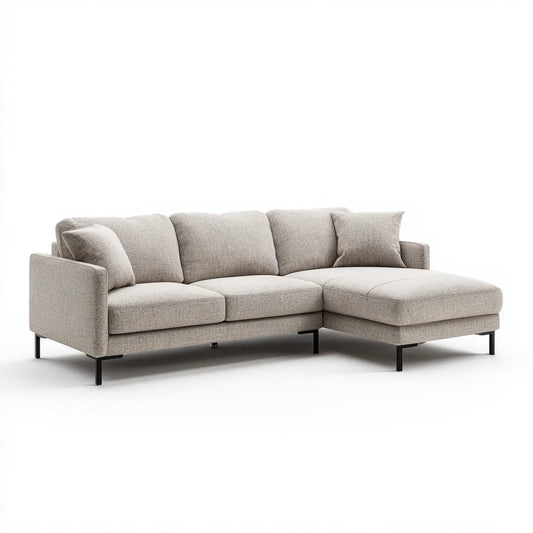 Canapé d'angle 3 places avec méridienne droite beige 250 x 160 x 86 cm en polyester