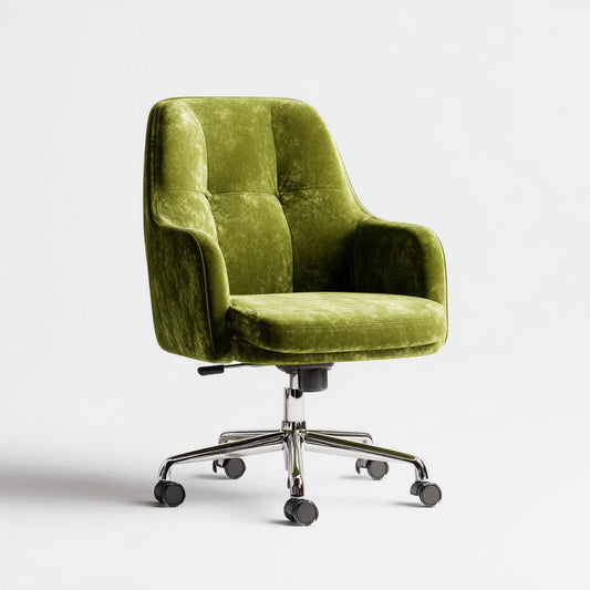 Chaise de bureau à roulettes verte en velours polyester avec accoudoirs 63 x 63 x 86-96 cm