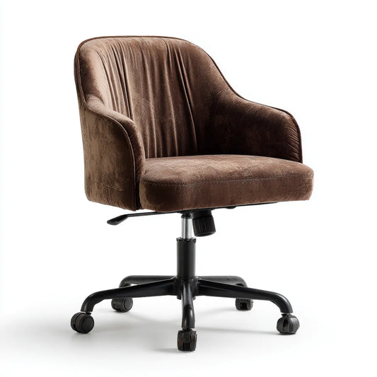 Fauteuil de bureau pivotant marron en velours polyester avec accoudoirs 63 x 63 x 84-94 cm